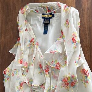 Rugby Ralph Lauren Cream Floral Ruffle Blouse